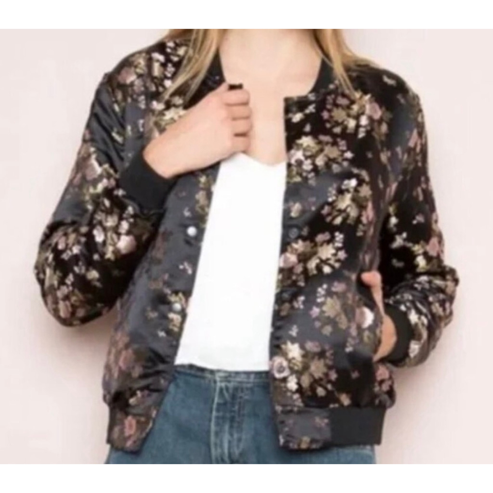 Women's Pacsun Black Floral Bomber Jacket M